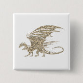 Phantastischer Goldener Mosaikdrache in Weiß Button (Vorderseite)