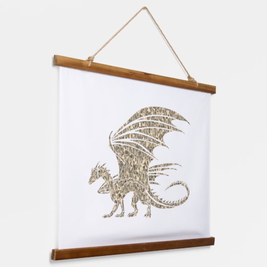 Phantastischer Goldener Mosaikdrache Wandteppich Mit Holzrahmen (Gewinkelt)