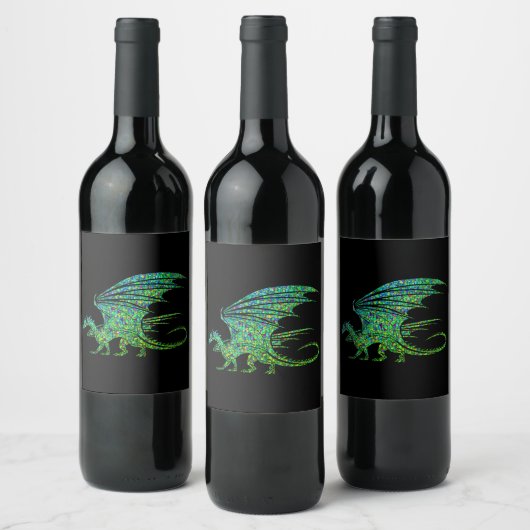Phantastischer Green Dragon Mosaik Weinetikett (Flaschen)