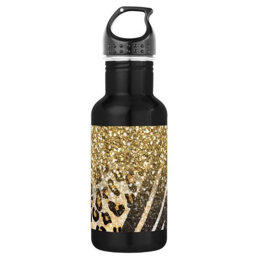 Phantastischer gürtiger Goldleopard und Zebradruck Edelstahlflasche (Vorderseite)