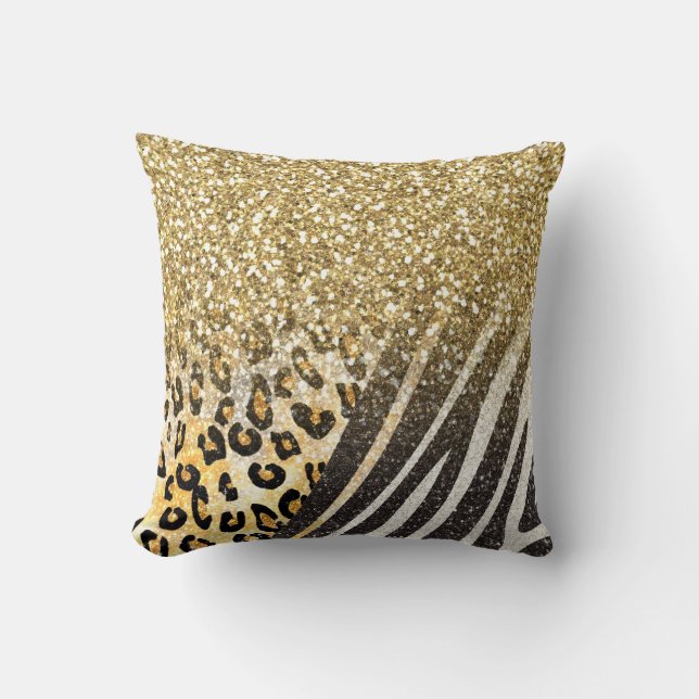 Phantastischer gürtiger Goldleopard und Zebradruck Kissen (Vorderseite)