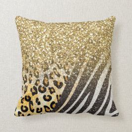 Phantastischer gürtiger Goldleopard und Zebradruck Kissen