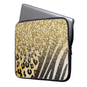 Phantastischer gürtiger Goldleopard und Zebradruck Laptopschutzhülle (Vorderseite Links)