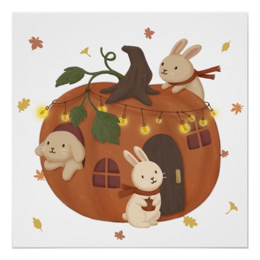 Phantastischer Herbst: Bunny & Pumpkin Poster (Vorderseite)