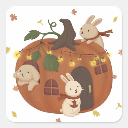 Phantastischer Herbst: Bunny & Pumpkin Quadratischer Aufkleber (Vorderseite)
