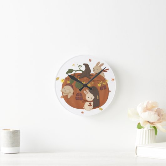 Phantastischer Herbst: Bunny & Pumpkin Runde Wanduhr (Zuhause)