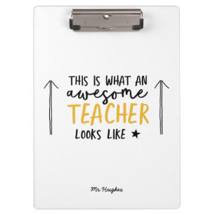 Phantastischer Lehrer, moderne Typografie gelb Klemmbrett