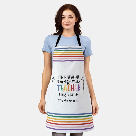 Phantastischer Lehrer Moderne Typografie Regenboge Schürze (Getragen)