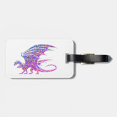 Phantastischer Lila Mosaikdrache auf Weiß Gepäckanhänger (Rückseite horizontal)