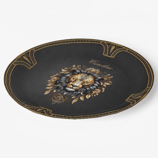 Phantastischer majestätischer Löwe Pappteller (Schrägansicht)