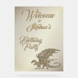 Phantastischer Mosaik-Golddrache Persönlicher Gebu Acrylschild