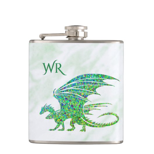 Phantastischer Mosaik Grüner Drache Persönlich Flachmann (Vorderseite)