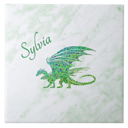 Phantastischer Mosaik Grüner Drache Persönlich Fliese (Vorderseite)