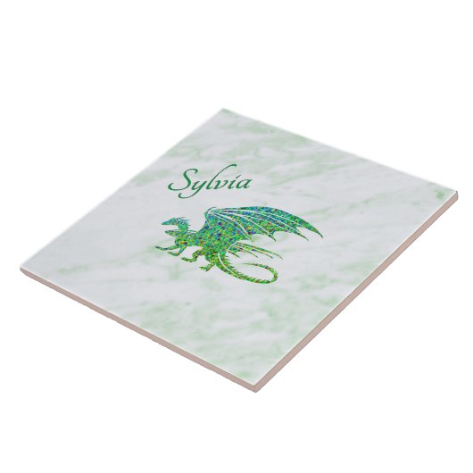 Phantastischer Mosaik Grüner Drache Persönlich Fliese (Seite)