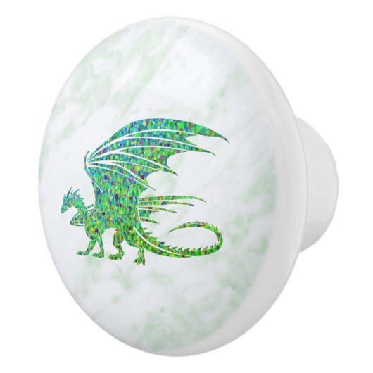Phantastischer Mosaik Grüner Drache Persönlich Keramikknauf (Rechts)