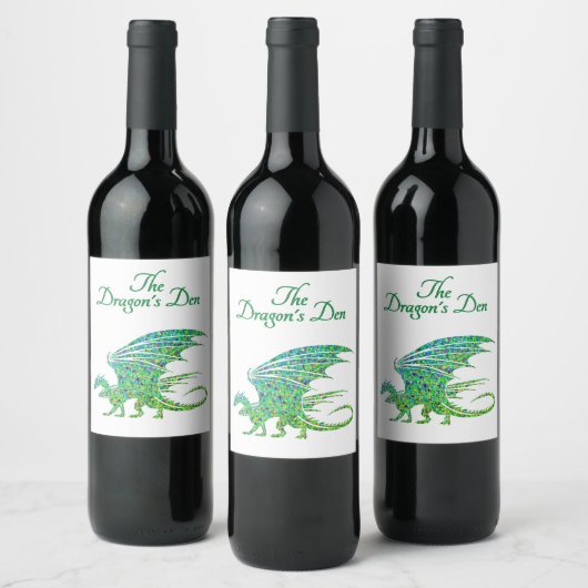 Phantastischer Mosaik Grüner Drache Persönlich Weinetikett (Flaschen)