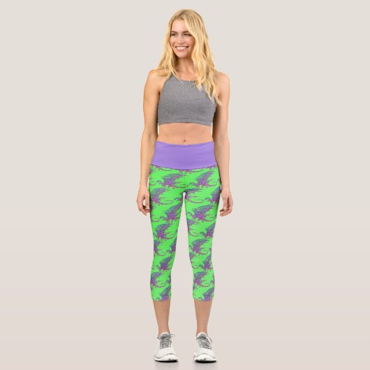 Phantastischer Mosaikdrache Capri Leggings (Vorderseite)