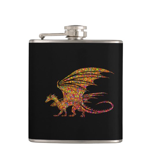 Phantastischer Mosaikdrache Flachmann (Vorderseite)