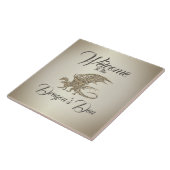 Phantastischer Mosaikdrache Golden Willkommen Fliese (Seite)