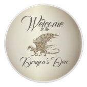 Phantastischer Mosaikdrache Golden Willkommen Keramikknauf (Vorderseite)