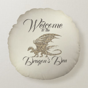 Phantastischer Mosaikdrache Golden Willkommen Rundes Kissen