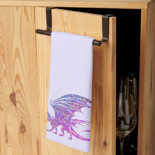 Phantastischer Mosaikdrache Lila Akzent Geschirrtuch (Drittel gefaltet)