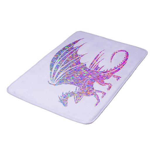 Phantastischer Mosaikdrache Lila Badematte (Schrägansicht)