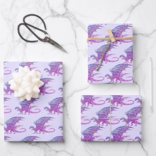 Phantastischer Mosaikdrache Lila Geschenkpapier Set