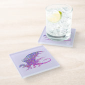 Phantastischer Mosaikdrache Lila Glasuntersetzer (Schrägansicht)