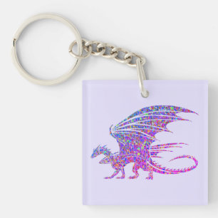 Phantastischer Mosaikdrache Lila Schlüsselanhänger