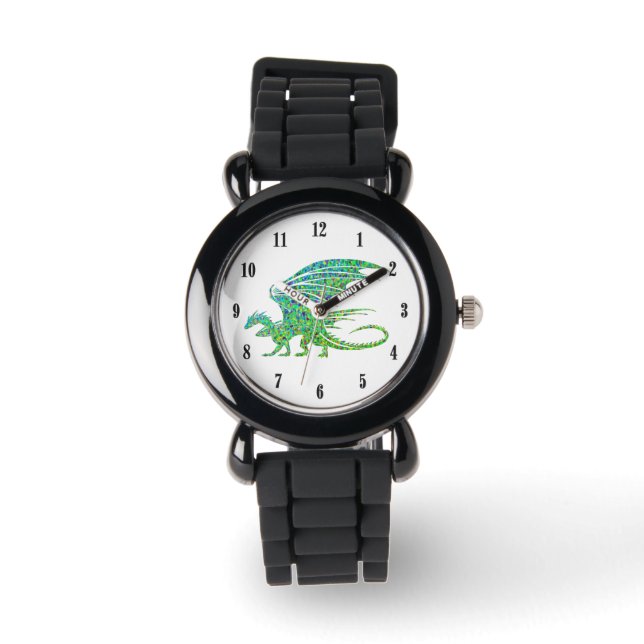 Phantastischer Mosaikgrüner Drache Armbanduhr (Vorderseite)