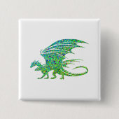 Phantastischer Mosaikgrüner Drache Button (Vorderseite)