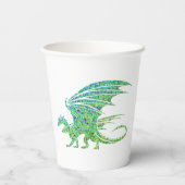 Phantastischer Mosaikgrüner Drache Pappbecher (Rückseite)