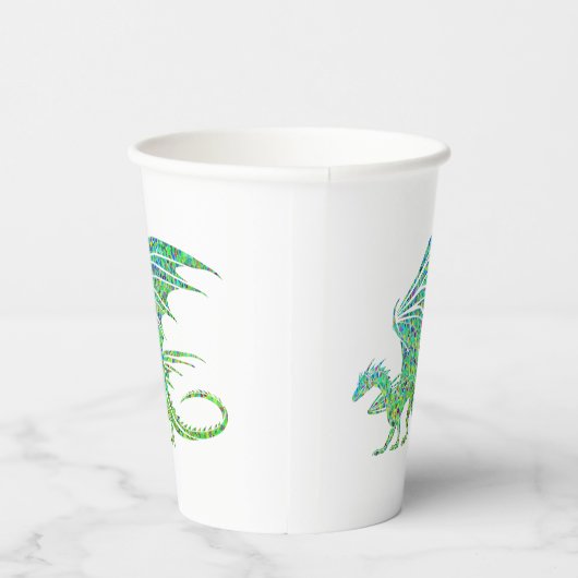 Phantastischer Mosaikgrüner Drache Pappbecher (Rechts)
