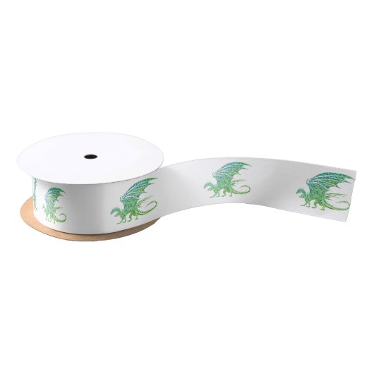 Phantastischer Mosaikgrüner Drache Satinband (Spule)