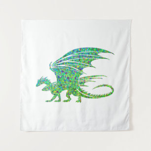 Phantastischer Mosaikgrüner Drache Wandteppich