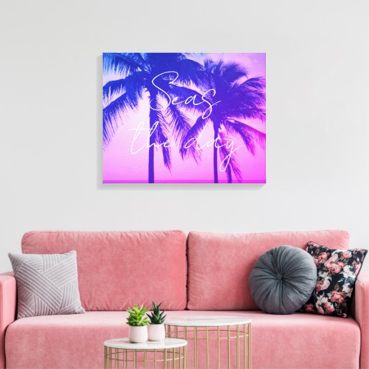 Phantastischer neonrosa Sonnenuntergang Palme Ozea Leinwanddruck (Insitu (Wohnzimmer))