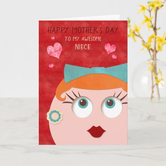 Phantastischer NIECE Retro Gal Muttertag Karte (Gelbe Blume)