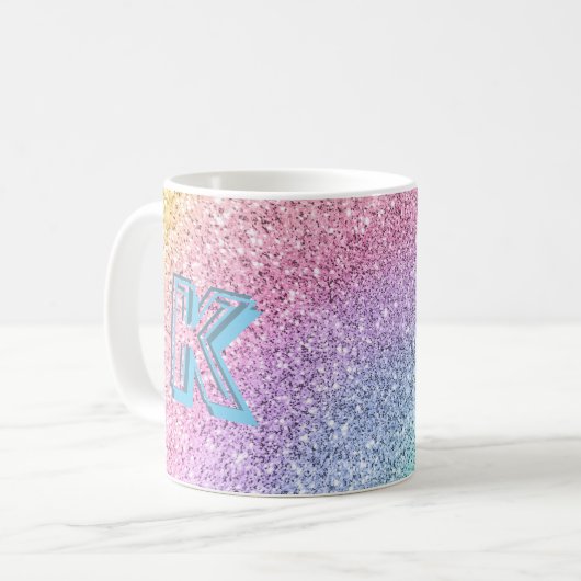 Phantastischer Pastell-Glitzer Mit Monogramm Kaffeetasse (Vorderseite Links)
