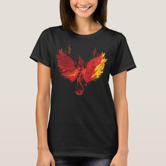 Phantastischer Phoenix Roter Feuervogel Aufblähung T-Shirt (Vorderseite)