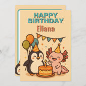 phantastischer Pinguin und axolotale Geburtstag Einladung (Vorne/Hinten)