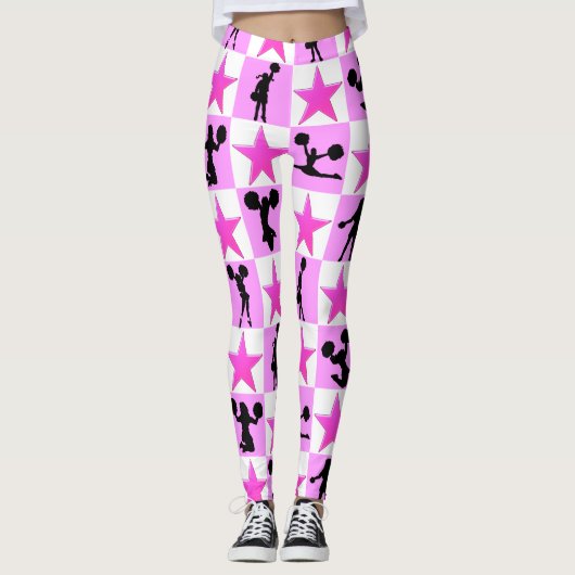 PHANTASTISCHER PINK STAR CHEERLEADING LEGGINGS (Vorderseite)