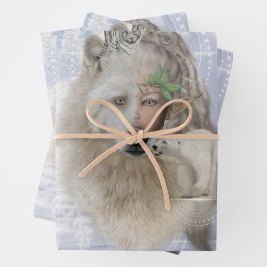 Phantastischer Polarwolf mit Märchen, Pärchen und  Geschenkpapier Set (Beispiel)