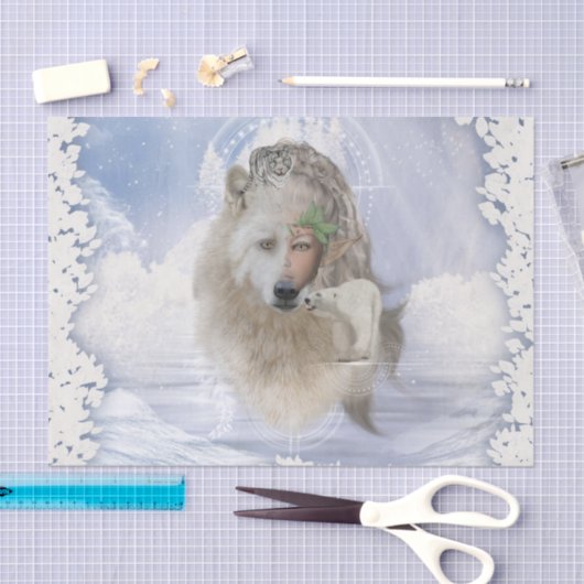 Phantastischer Polarwolf mit Märchen, Pärchen und Seidenpapier (Handwerk)