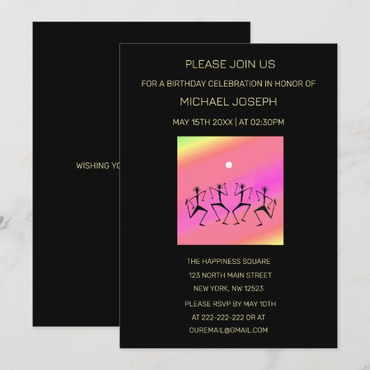 Phantastischer Rainbow Celebration Dance Geburtsta Einladung (Vorne/Hinten)