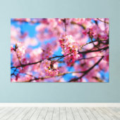 Phantastischer rosa Sakura und blauer Frühlingshim Leinwanddruck (Insitu (Holzboden))