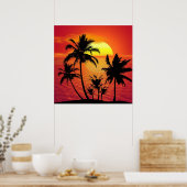 Phantastischer Sonnenuntergang mit Palmen am tropi Poster (Küche)