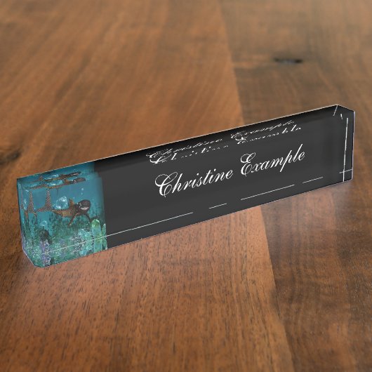 Phantastischer Steampunkhai Namensplakette (Seite)