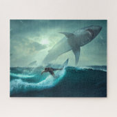 Phantastischer Surfer mit Haien Puzzle (Horizontal)