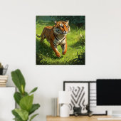 Phantastischer Tiger, der in der Wildmalerei läuft Poster (Heimbüro)